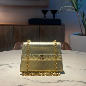 Chanel Vintage Trapeze Flap Bag Gold + Mini Wallet 90s Mademoiselle Chain
